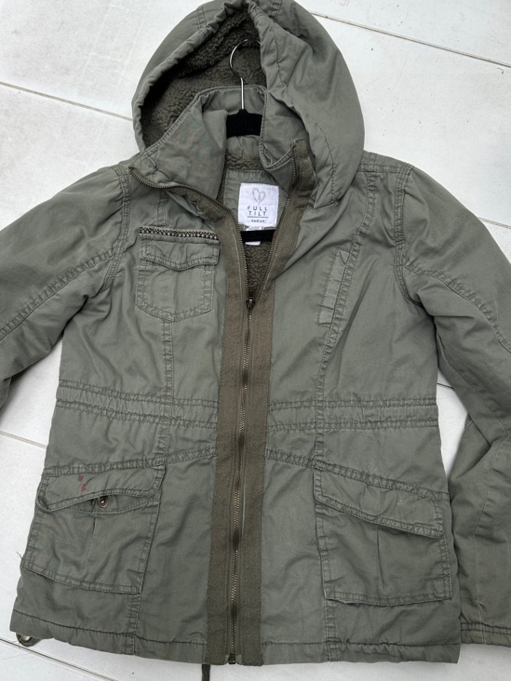 Full Tilt Olive Green Hooded Jacket with Sherpa Lining